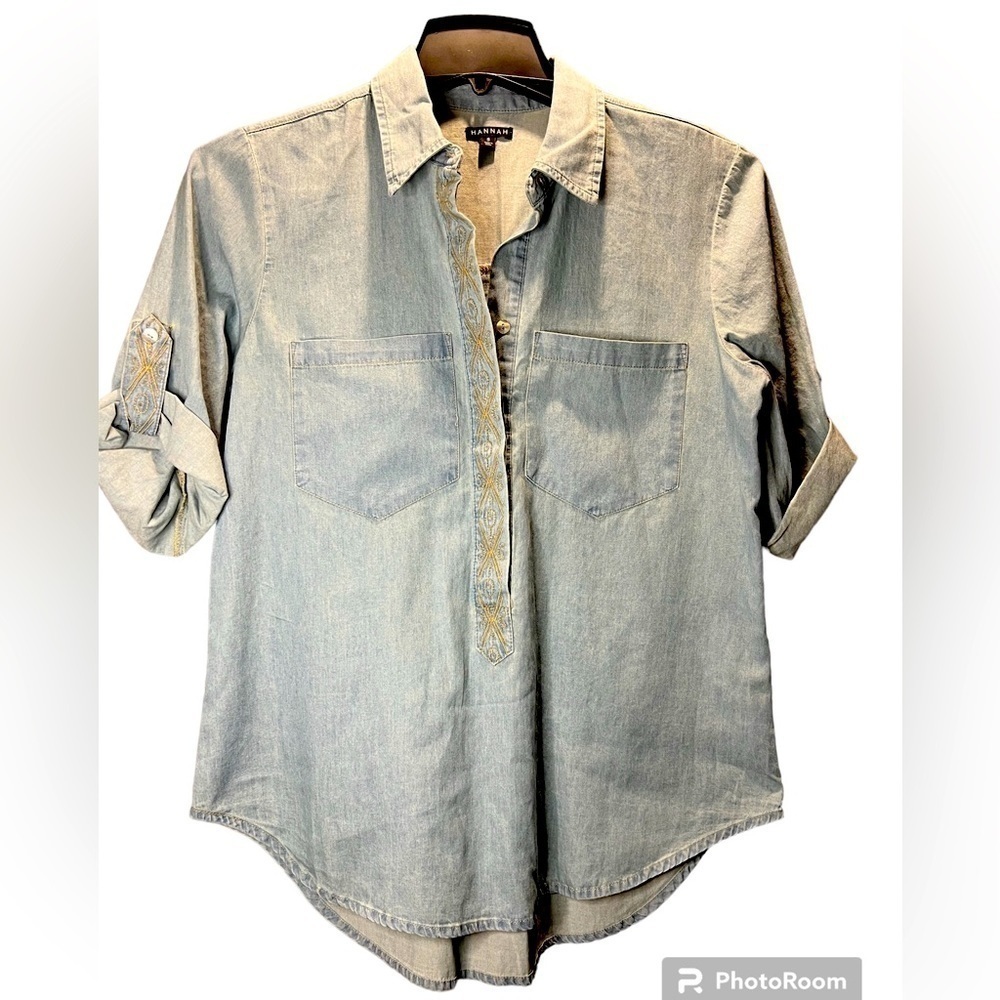 Hannah women’s blouse new with tags,‎ denim ladies tops